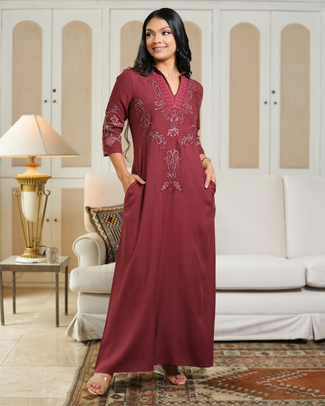 Embroidery Detail Collared Maxi Dress - Image 3