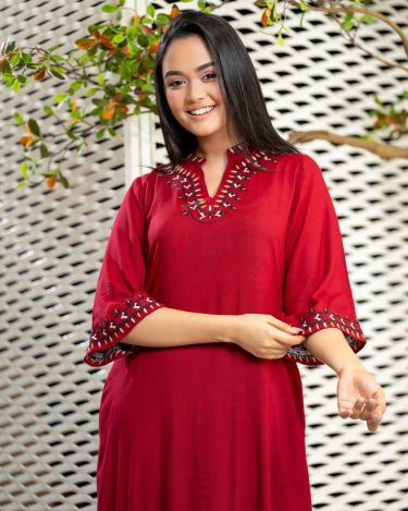 Embroidery Detail Bell Sleeve Midi Dress