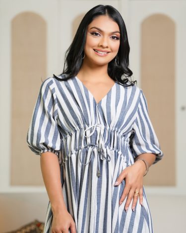 Relaxed Fit Waist Tie-Up Detail Stripe Short Dress