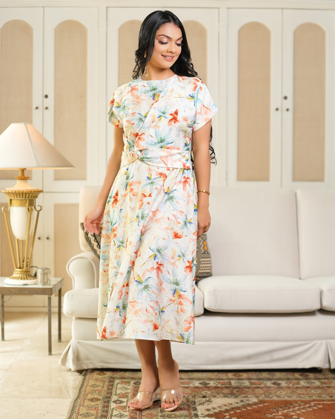 Waist Side Twist Detail Midi Dress - Image 5