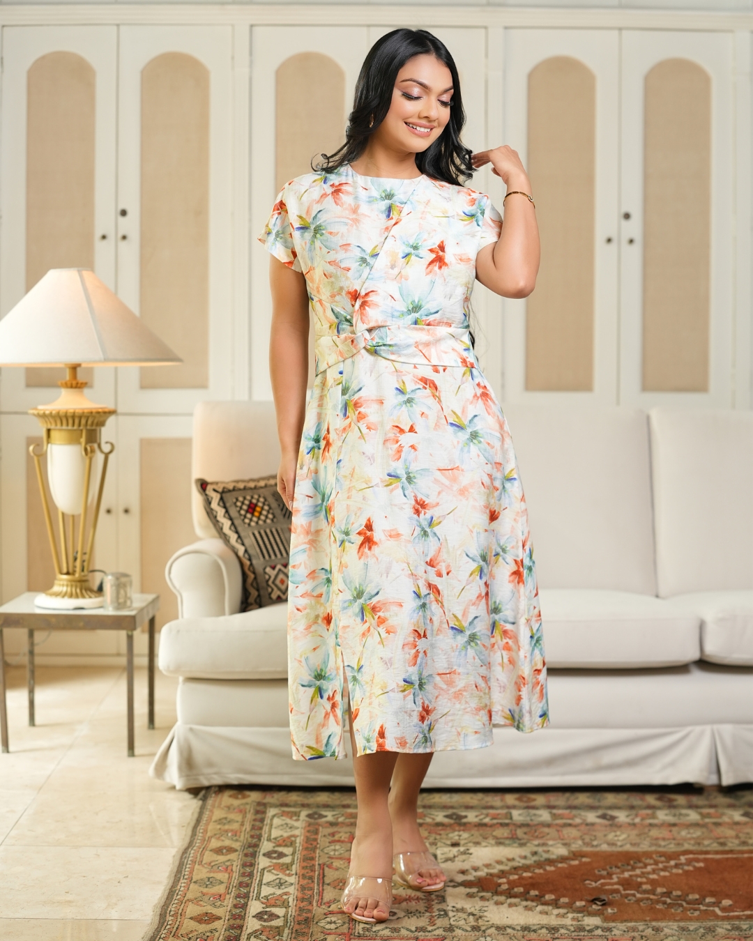 Waist Side Twist Detail Midi Dress - Image 4