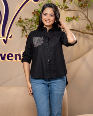 Feather Embroidery Detail Shirt Blouse