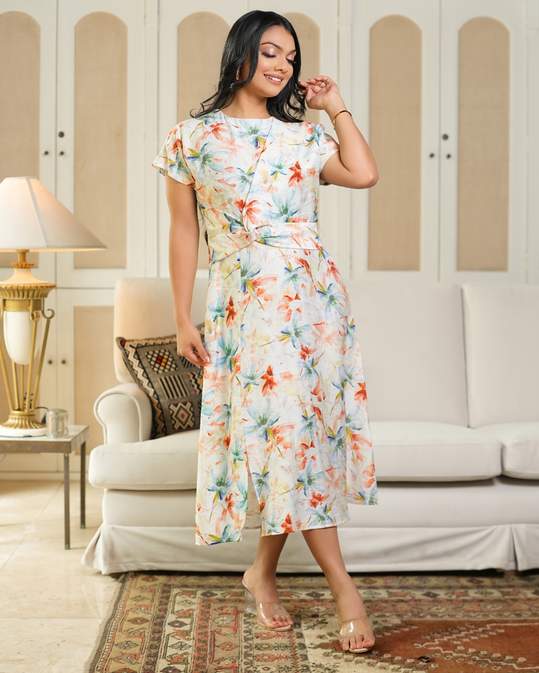 Waist Side Twist Detail Midi Dress - Image 3