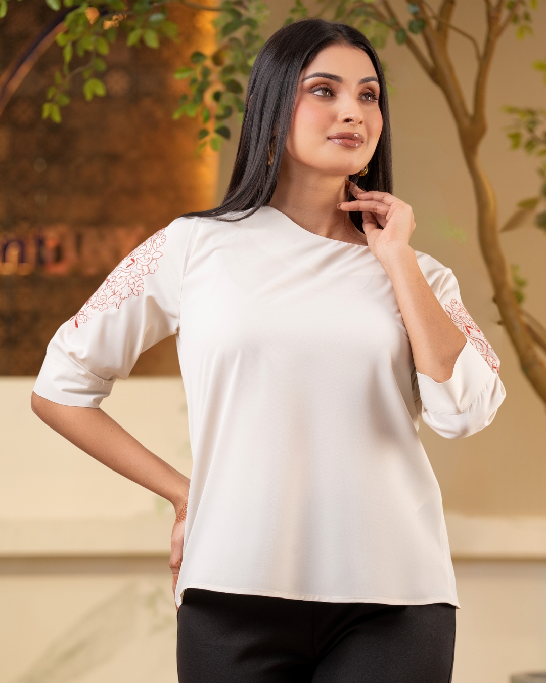 Embroidery Sleeve Detail Blouse - Image 2