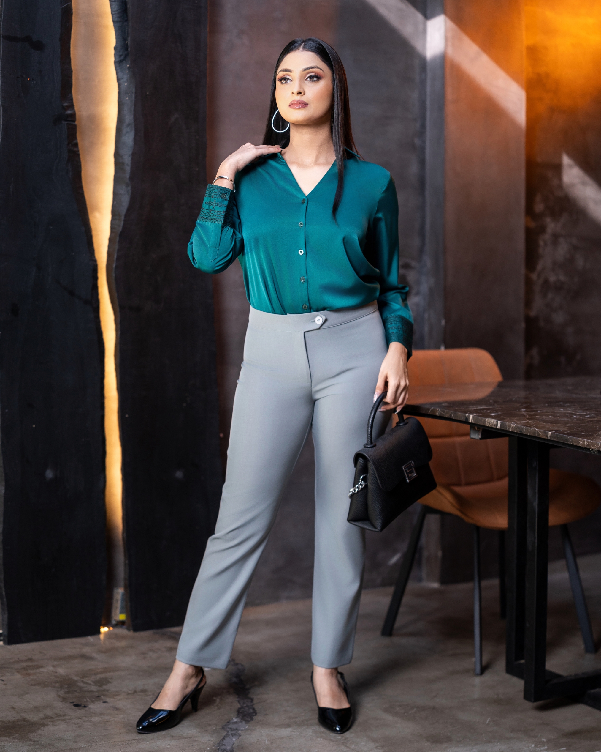 Button Detail Straight Leg Pants - Image 4