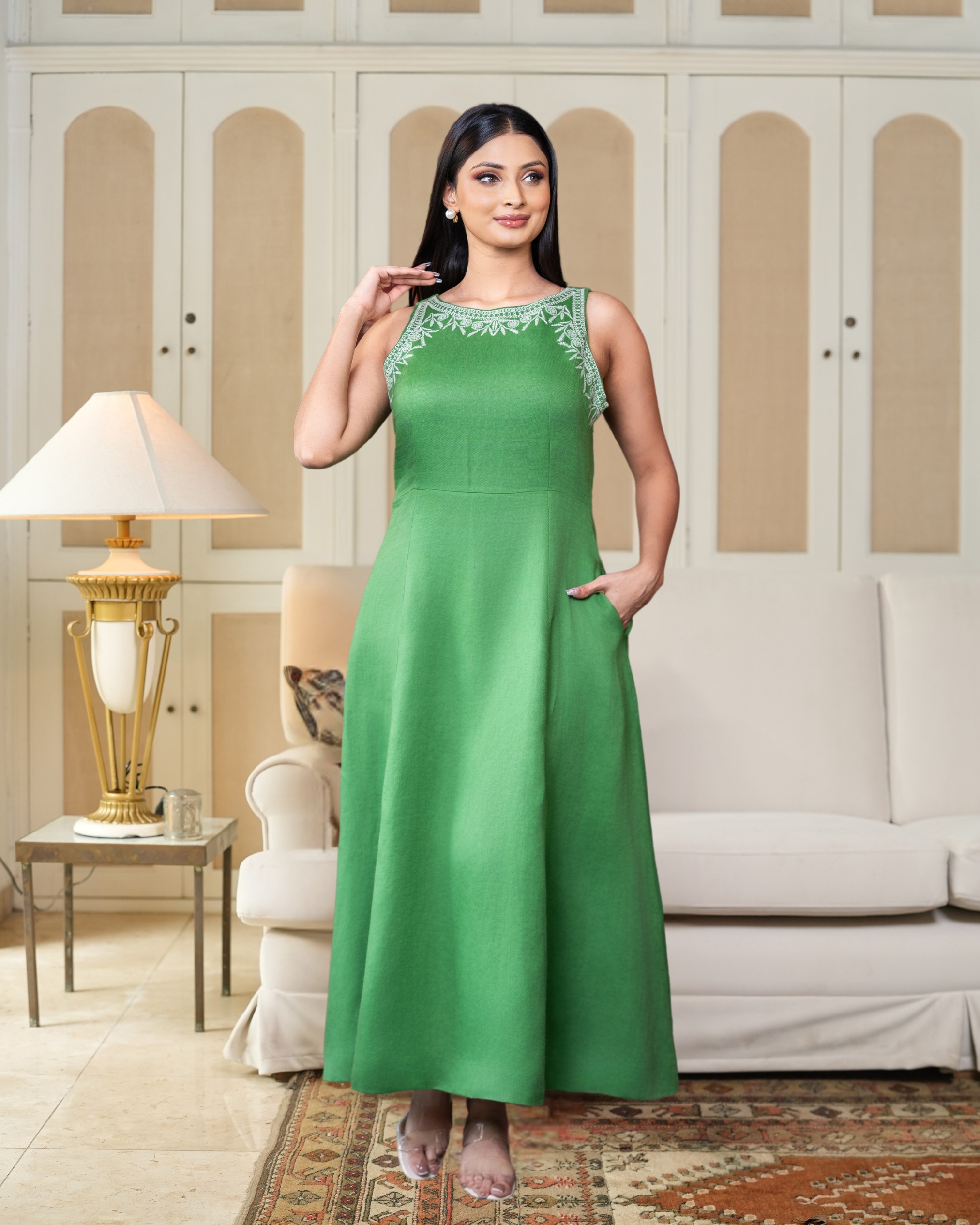 Embroidery Detail Sleeveless Maxi Dress - Image 5