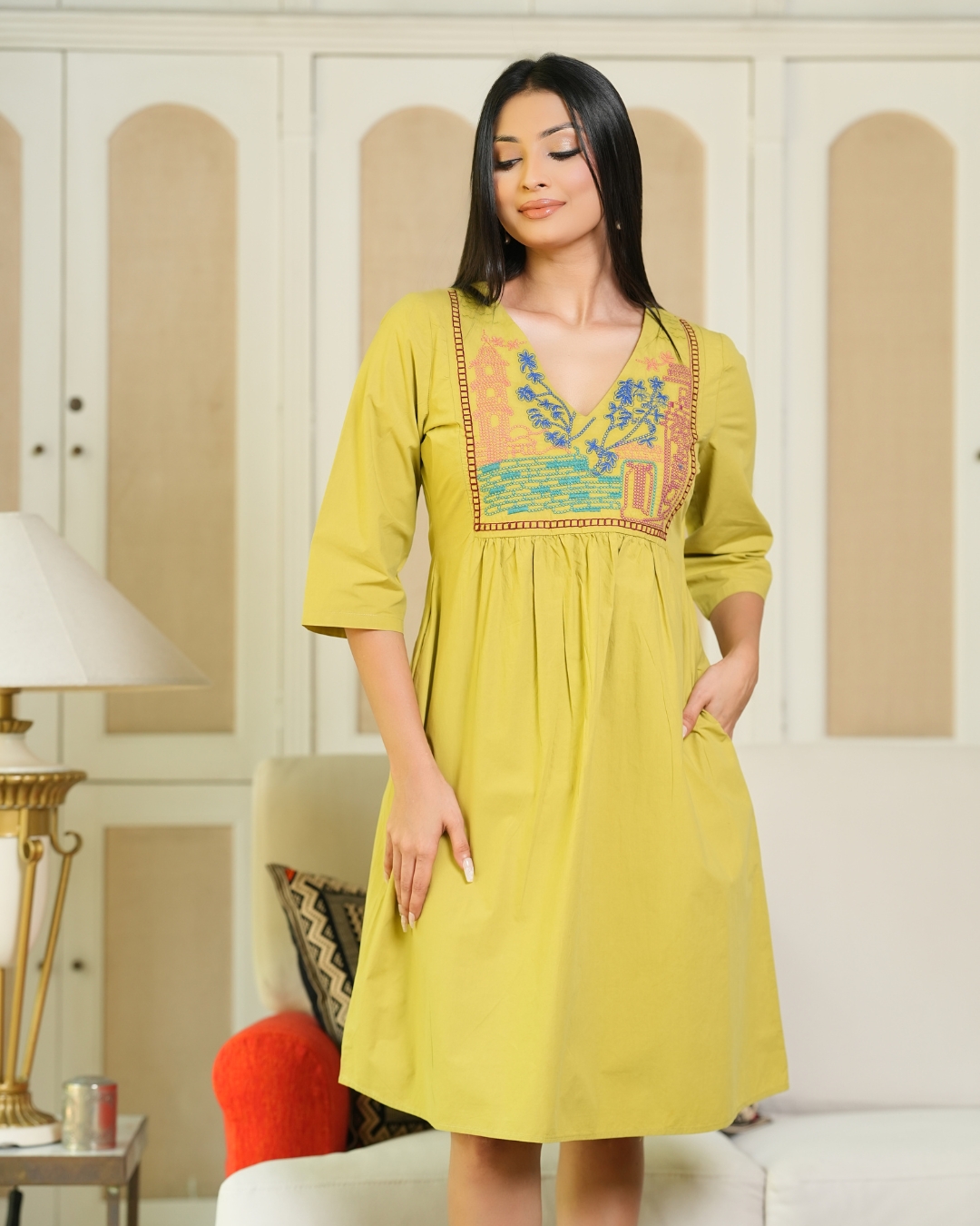 Yoke Embroidered Short Dress - Image 4