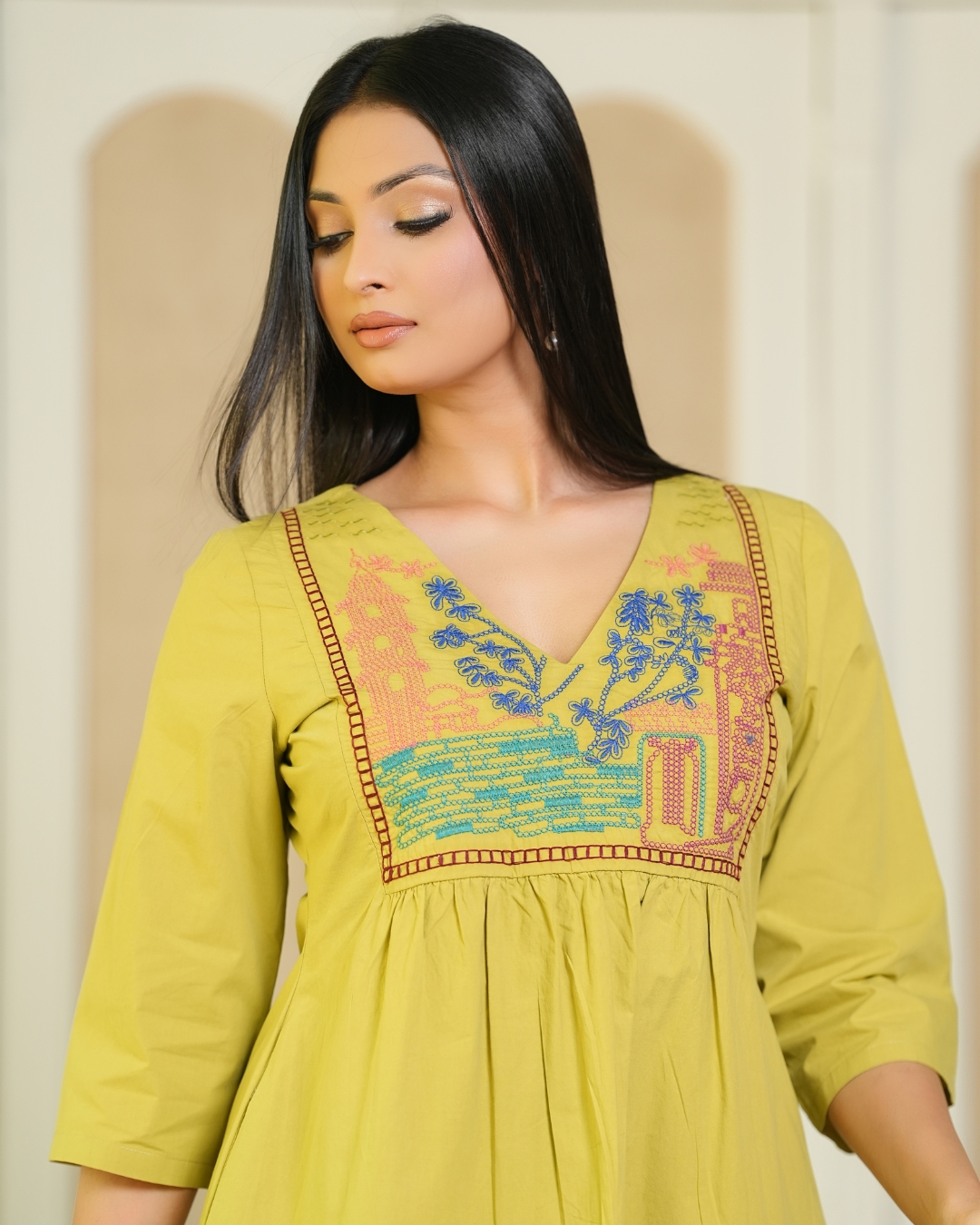 Yoke Embroidered Short Dress - Image 5