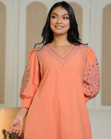 Embroidered Puff Sleeve Short Dress