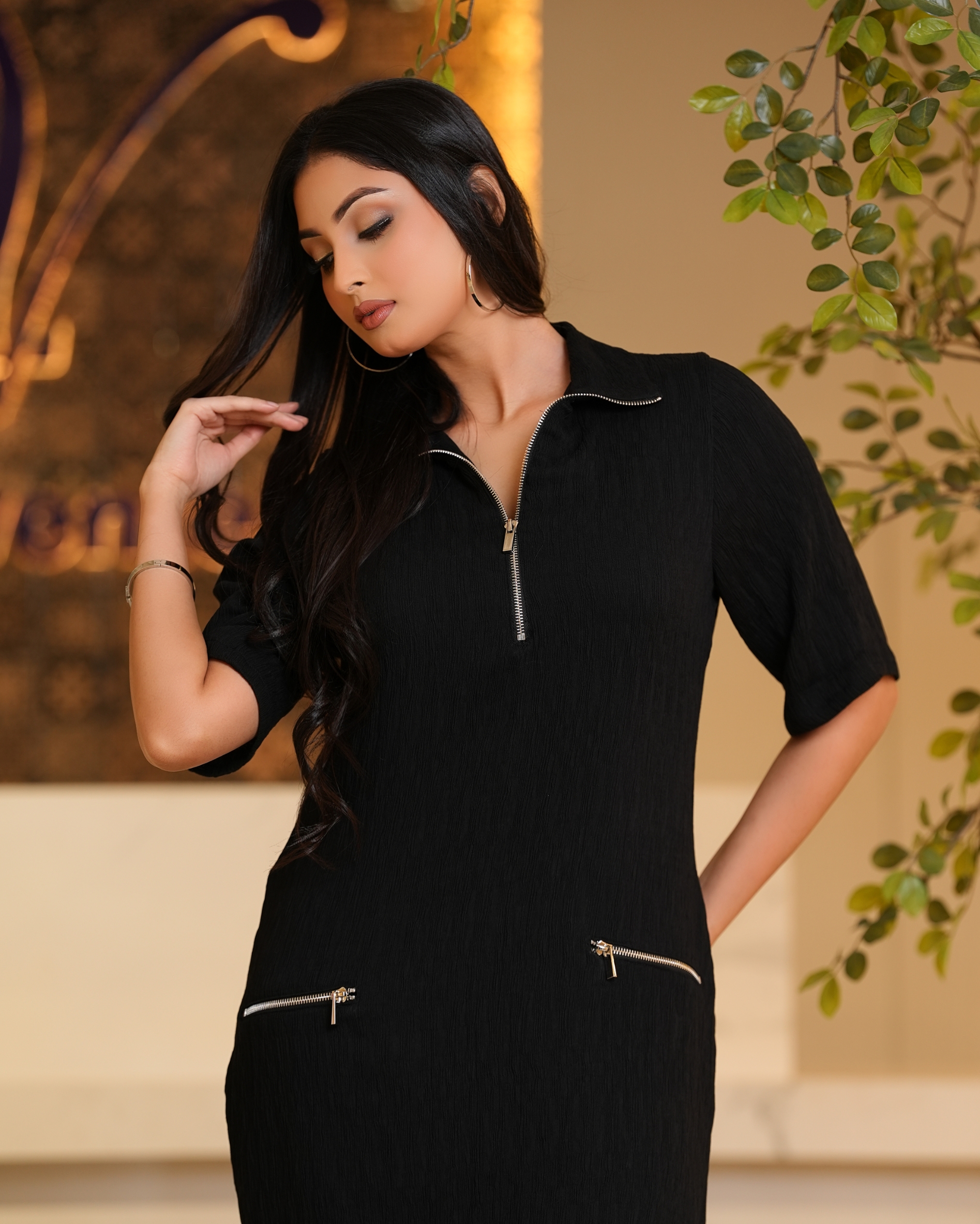 Zipper Detail Short Polo Shirt Dress - Image 2