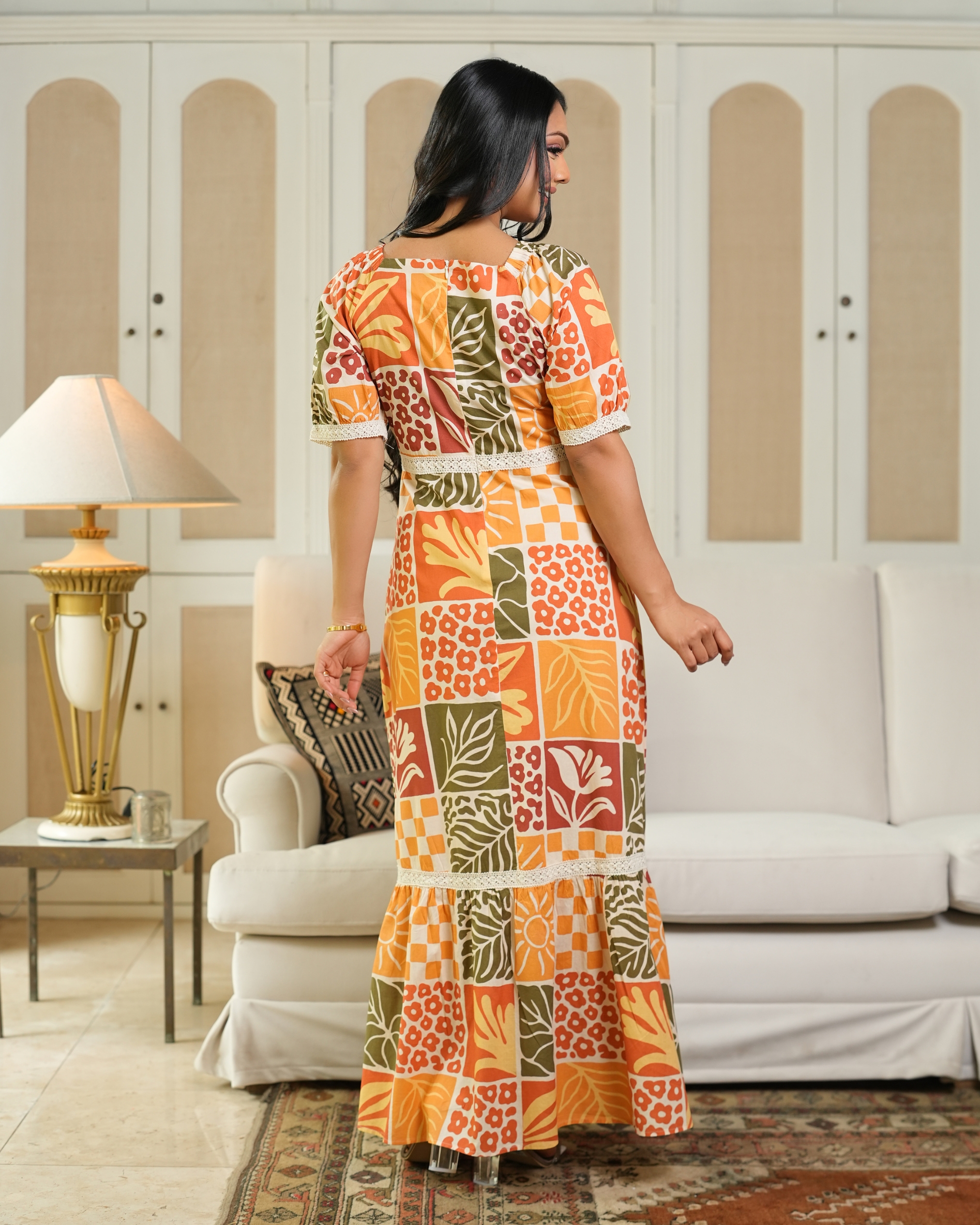 Lace Detailed Puff Sleeve Tiered Maxi Dress - Image 6