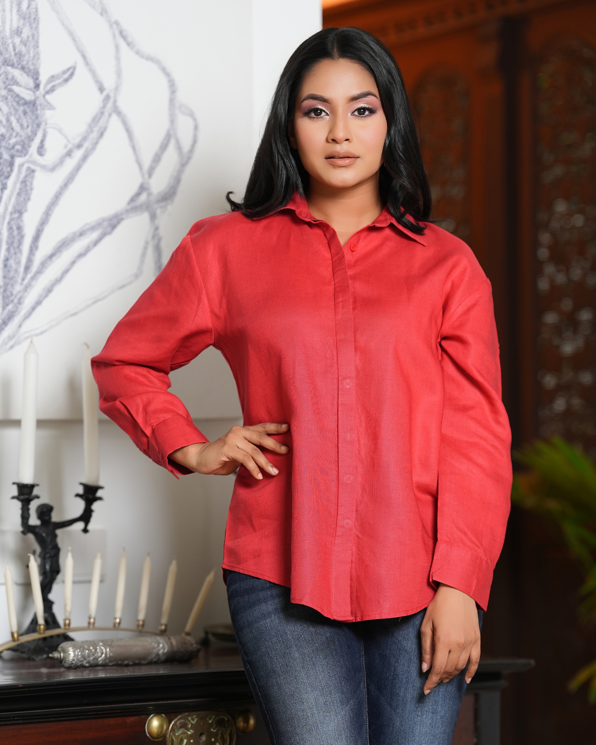 Drop Shoulder Loose-Fitted Shirt Blouse - Image 2