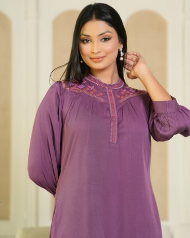 Embroidery Detail Puff Sleeve Short Dress