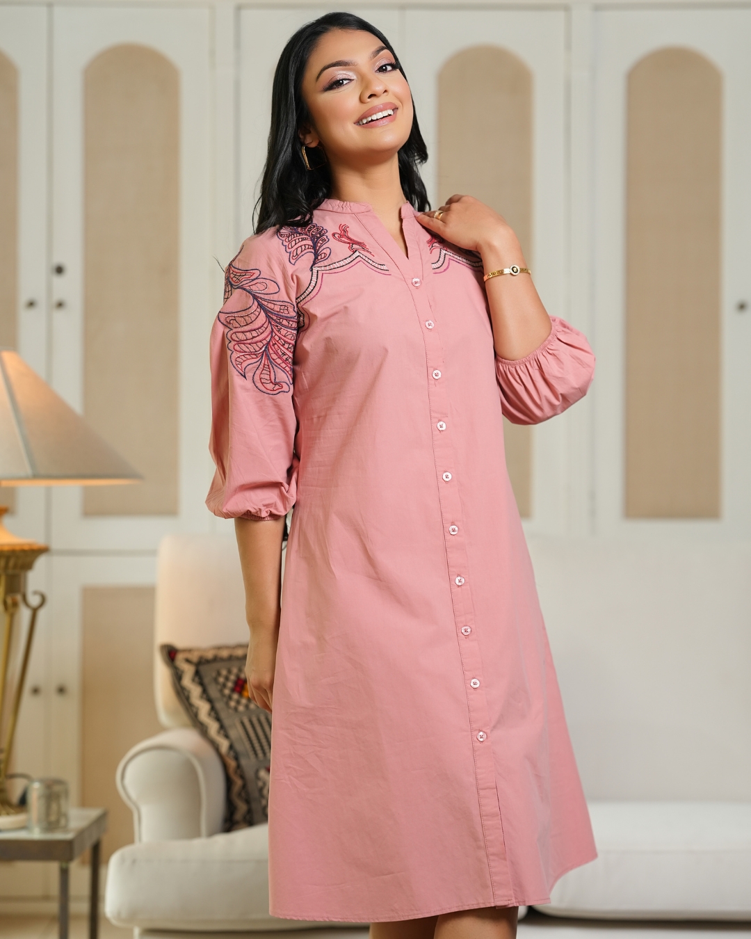 Floral Embroidered Button-Down Short Dress - Image 4