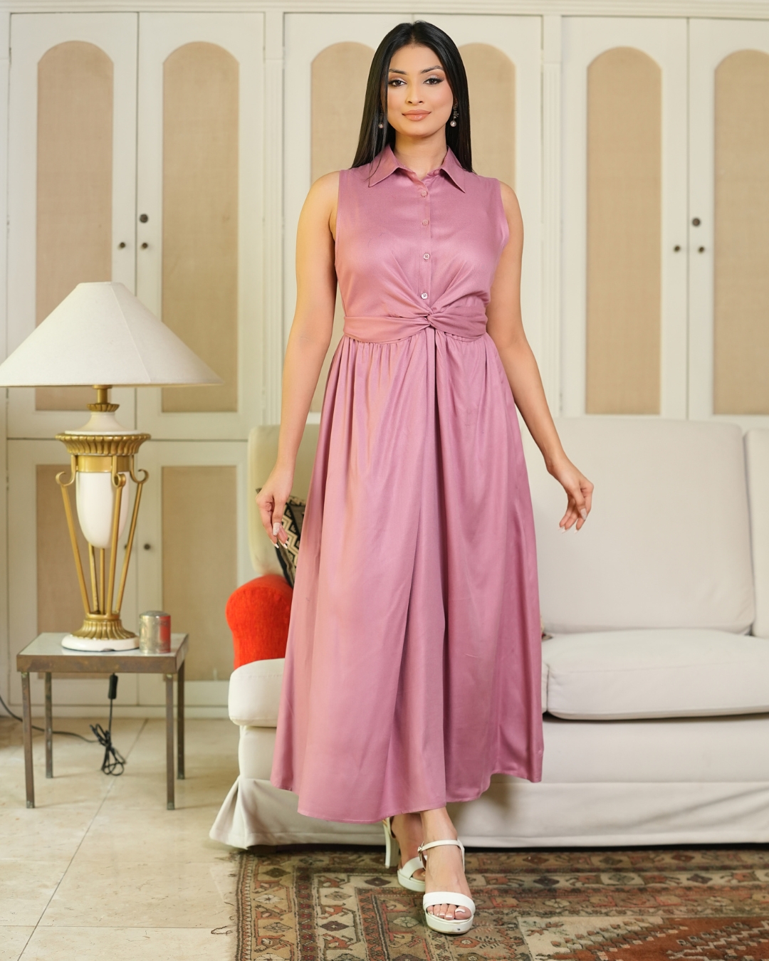 Waist Twist Detail Sleeveless Maxi Dress - Image 3