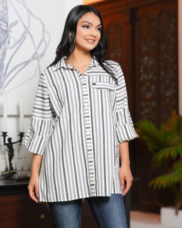 Relaxed Logo Detail Stripe Patterned Shirt Blouse