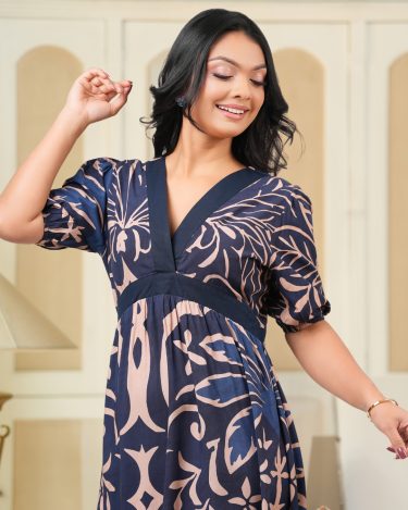 Empire Waisted Puff Sleeve Maxi Dress