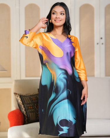 Abstract Wave Patterned V-Neck Kurta Top