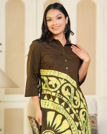 Mandala Patterned Batik Maxi Shirt Dress