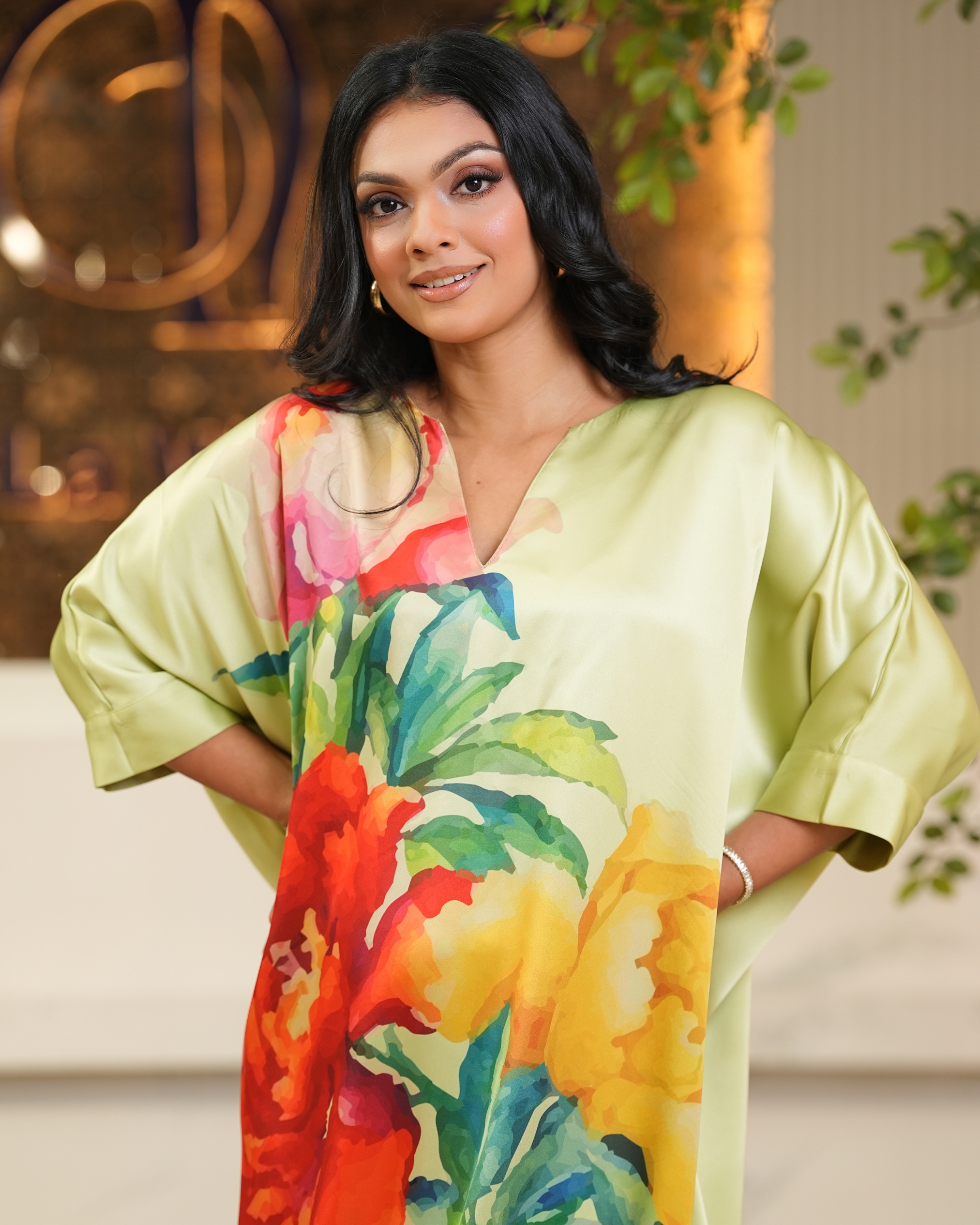 Floral Printed V-Neck Short Balloon Dress - Image 5