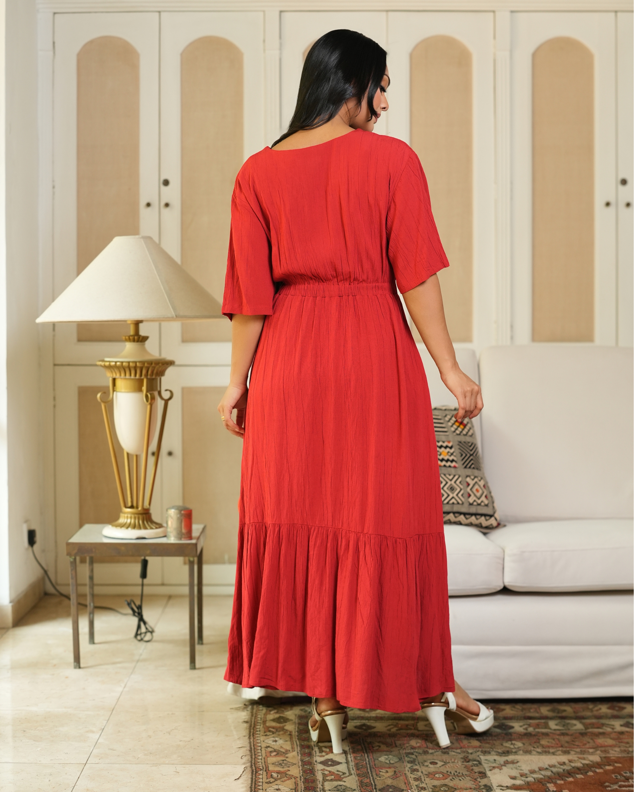 Embroidery Detail Tiered Drop Shoulder Maxi Dress - Image 5